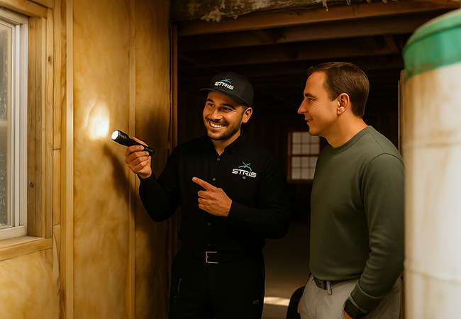 Strib technician explaining an eco-friendly treatment plan to a customer